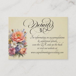 Watercolor Wildflowers, QR Code - Wheat Enclosure Card