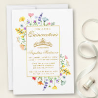 Watercolor Wildflowers Quinceanera Gold