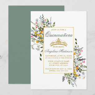 Watercolor Wildflowers Quinceanera Sage Green Invitation