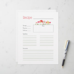 Watercolor Wildflowers Recipe Card