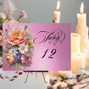 Watercolor Wildflowers - Rose Pink Table Number