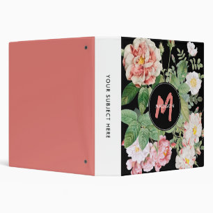 Watercolor Wildflowers Roses Black Pink Monogram Binder