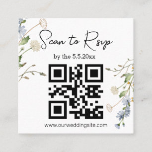 watercolor wildflowers rsvp qr code wedding  square business card