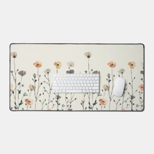 Watercolor Wildflowers Rustic Botanical Minimalist Desk Mat