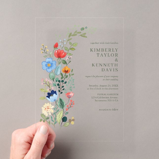 Watercolor Wildflowers Rustic Chic Garden Wedding Acrylic Invitations (Insitu (Handheld))