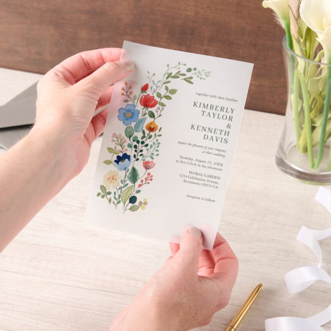 Watercolor Wildflowers Rustic Chic Garden Wedding Vellum Invitations (Handheld)
