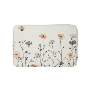 Watercolor Wildflowers Rustic& Elegant Floral Bath Mat