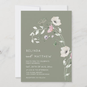 Watercolor Wildflowers Sage Green Invitation