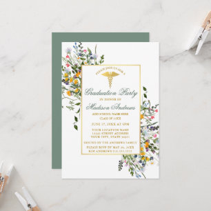 Watercolor Wildflowers Sage Green Nurse Grad Party Invitation
