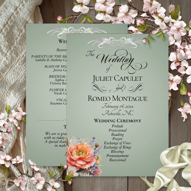 Watercolor Wildflowers - Sage Wedding Program (Creator Uploaded)