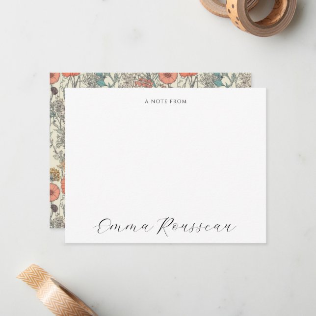 Watercolor Wildflowers Script Note From Card (Front/Back In Situ)