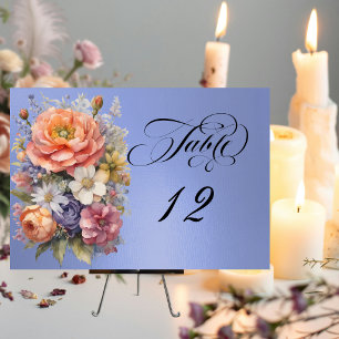 Watercolor Wildflowers - Sky Blue Table Number