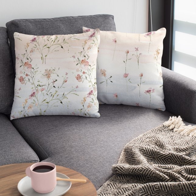 Watercolor Wildflowers Spring Summer Throw Pillow (Creator Uploaded)