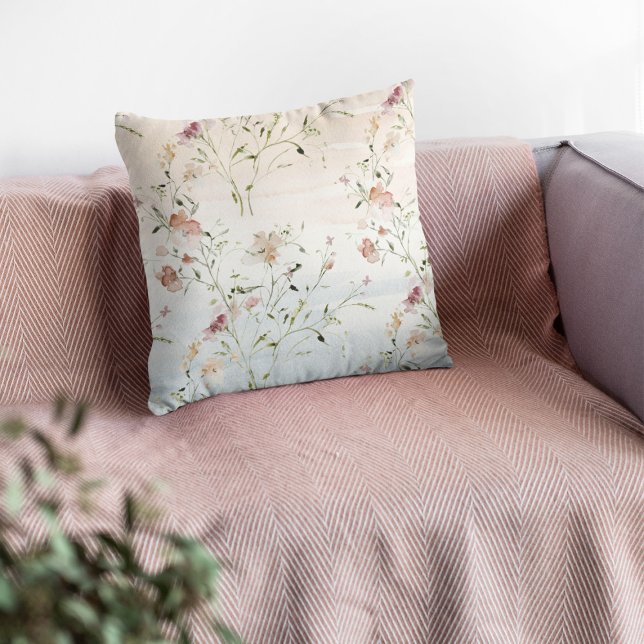 Watercolor Wildflowers Spring  Throw Pillow (Creator Uploaded)