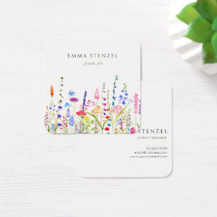 Watercolor Wildflowers Square Business Card