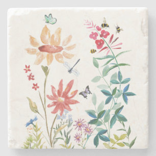 Watercolor Wildflowers Stone Coaster