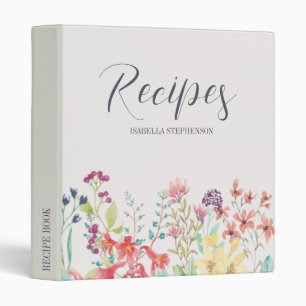 Watercolor Wildflowers Stylish Recipe Binder