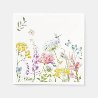 Watercolor Wildflowers Summer Meadow Floral Napkin