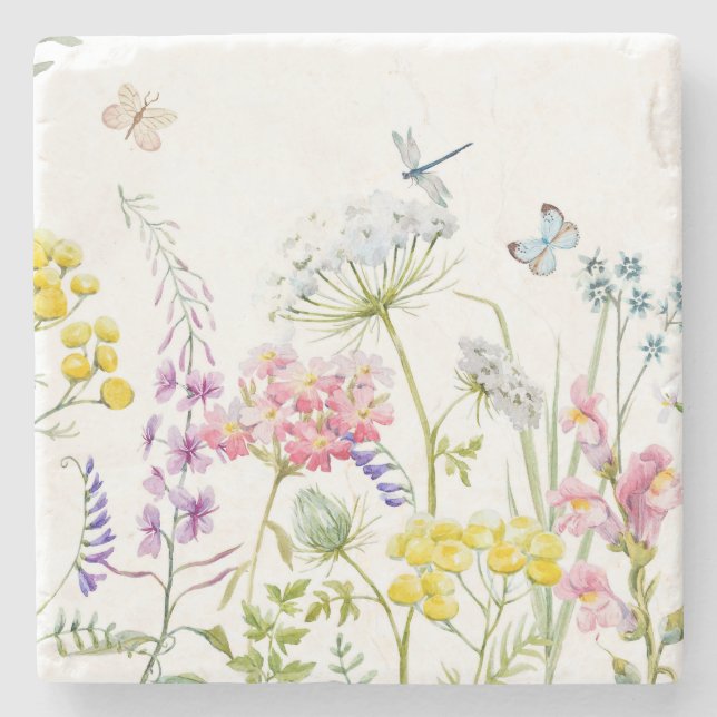 Watercolor Wildflowers Summer Meadow Floral    Stone Coaster (Front)