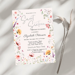 Watercolor Wildflowers  Sweet 16 Invitation