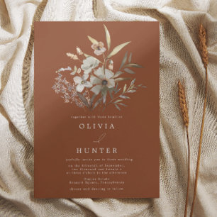 Watercolor Wildflowers Terracotta Wedding Invitation