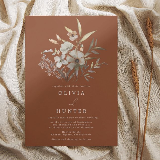 Watercolor Wildflowers Terracotta Wedding  Invitation (Creator Uploaded)