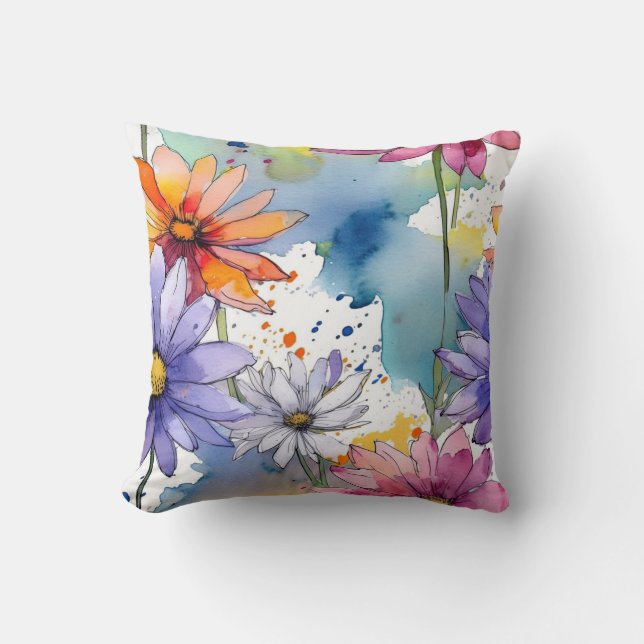Watercolor Wildflowers Throw Pillow (Front)