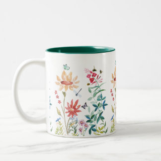 Watercolor Wildflowers  Two-Tone Coffee Mug