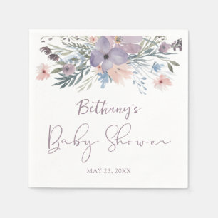 Watercolor Wildflowers Violet Baby Shower Napkin