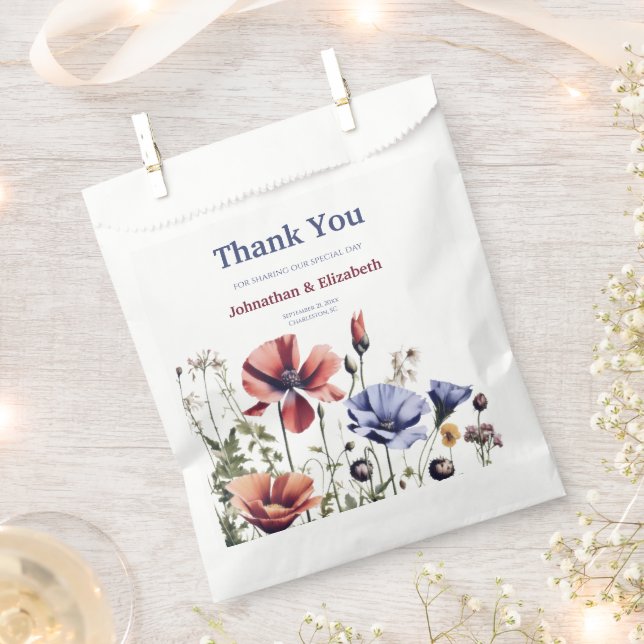 Watercolor Wildflowers Wedding Favour Bag (Clipped)