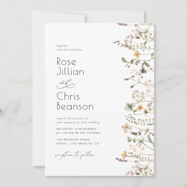 Watercolor Wildflowers Wedding Invitation (Front)