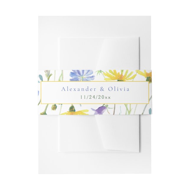 Watercolor Wildflowers Wedding Invitation Belly Band (Front Example)