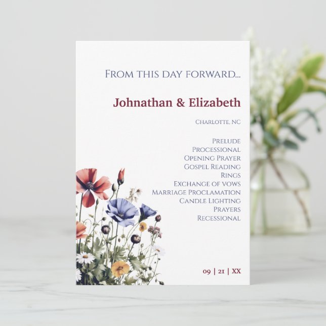 Watercolor Wildflowers Wedding Program (Standing Front)