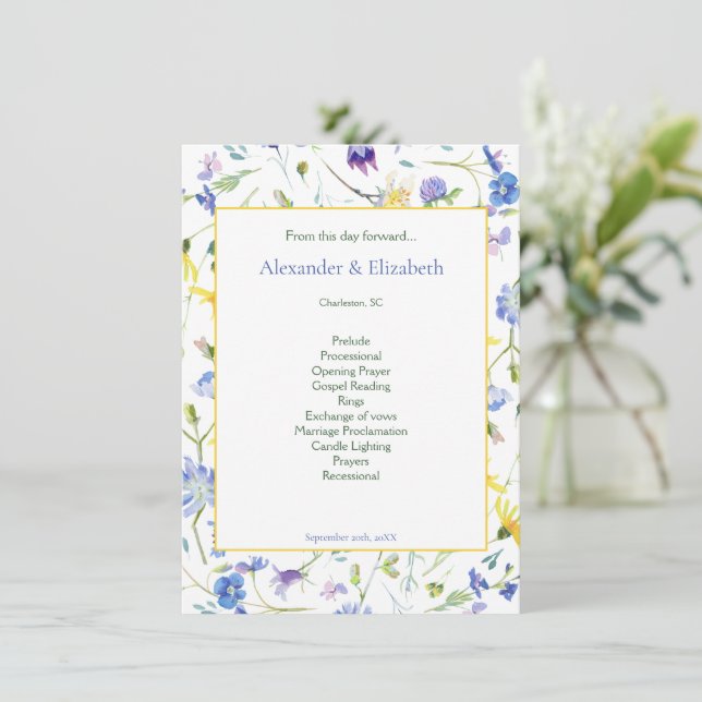 Watercolor Wildflowers Wedding Program (Standing Front)