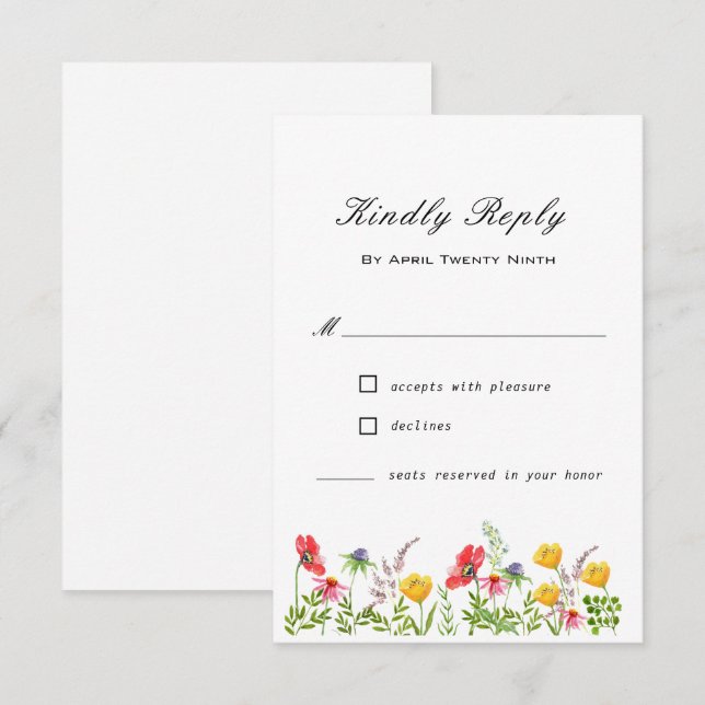 Watercolor Wildflowers Wedding RSVP Card (Front/Back)