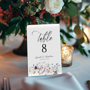 Watercolor wildflowers wedding table number