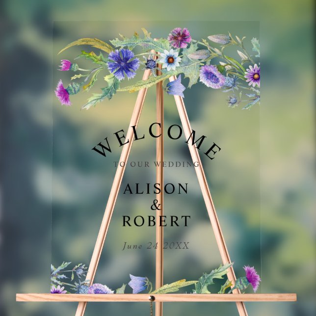 Watercolor wildflowers wedding welcome acrylic sign (Neutral)