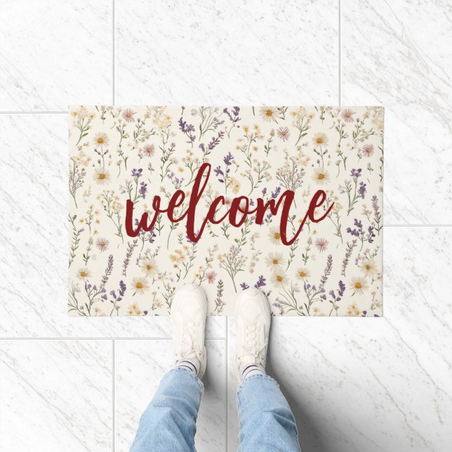Watercolor Wildflowers Welcome Doormat (Indoor)