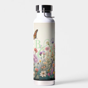 Watercolor Wildflowers with Dual Monogram Water Bottle