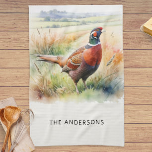 Watercolor Wildlife Pheasant Print Personalized Kitchen Towel