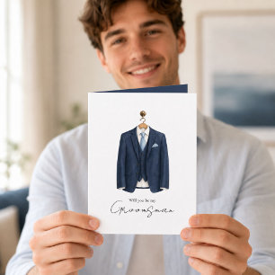 Watercolor Will you be my Groomsman Suit Card