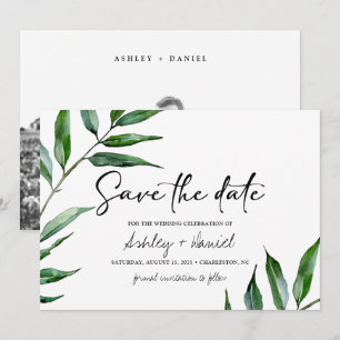 Watercolor willow leaves save the date card