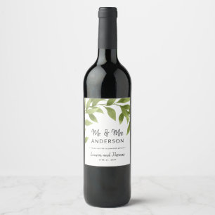 Watercolor Willow Wreath Custom Wedding Wine Label