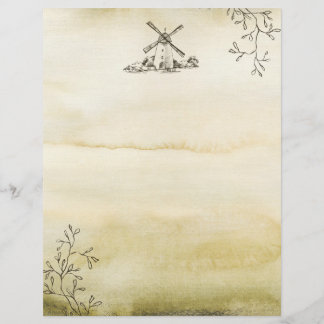 Watercolor Windmill Scrapbook Paper Sheet