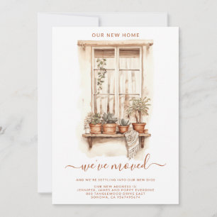 Watercolor Window and Potted Plants Moving  Announcement