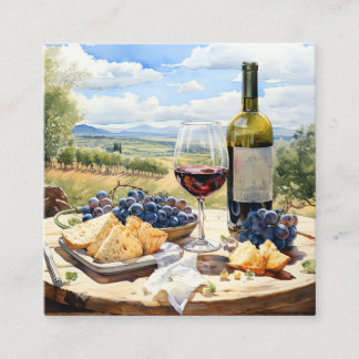 Watercolor Wine and Vineyard Background Square Business Card