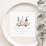 Watercolor Wine & Botanical Cheers to Love Napkin<br><div class="desc">These elegant wine tasting themed napkins are perfect for bridal showers, engagement parties, or rehearsal dinners hosted at a winery, tasting room or vineyard. Design features a trio of wine bottles (white, red, and rose) adorned with green watercolor eucalyptus leaves and foliage. "Cheers to Love" appears in chic calligraphy script...</div>