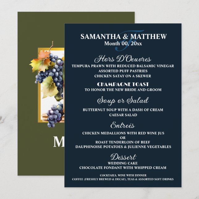 Watercolor wine bottles country vineyard menu (Front/Back)