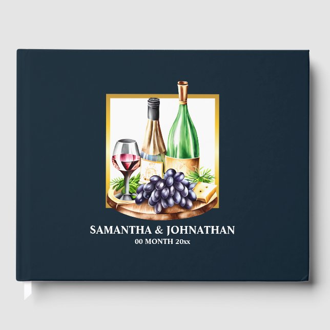 Watercolor wine bottles vineyard winery country guest book (Front)