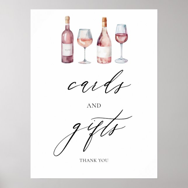 Watercolor Wine Bridal Shower Cards & Games Poster (Front)